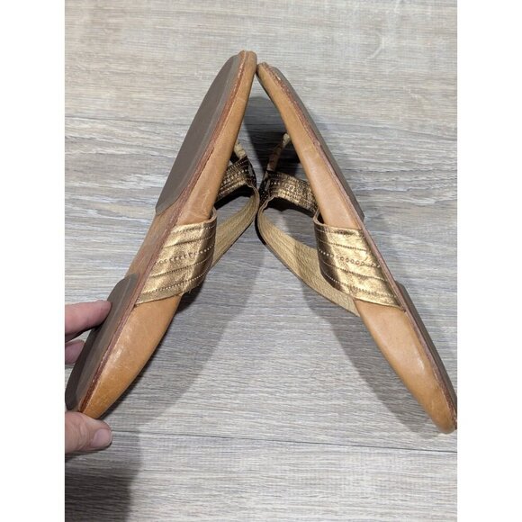 OluKai Women’s Leather Flip Flops/Sandals/Thongs Gold Straps Size 9 - Picture 6 of 16